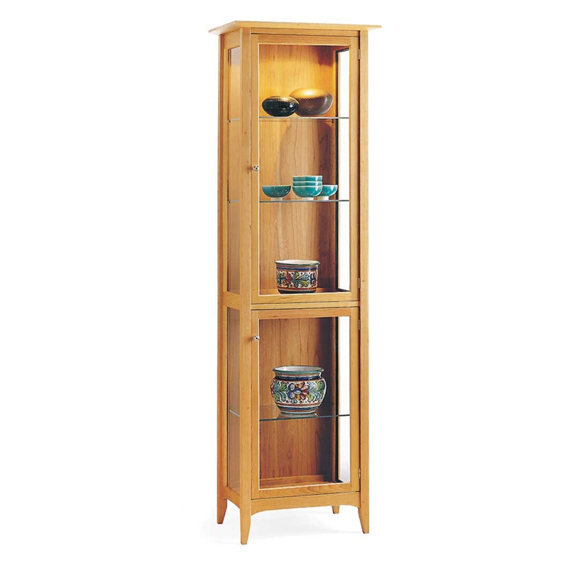 Curio Cabinet Glass Paned Sides Shaker Style Light Wood Tall Display
