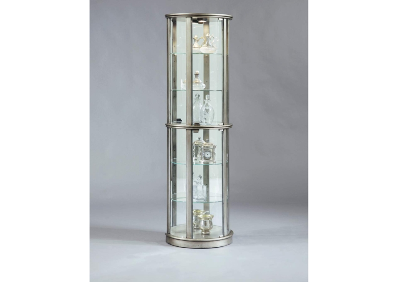 Curio Cabinet Half Round Front Aged Silver Integrated Lighting