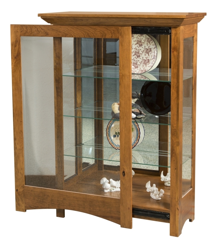 Curio Cabinet Honey Oak Sliding Door Mirrored Back Arched Apron