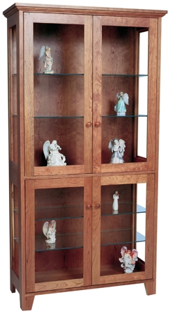 Curio Cabinet Shaker Style with Four Door Access and Tapered Legs