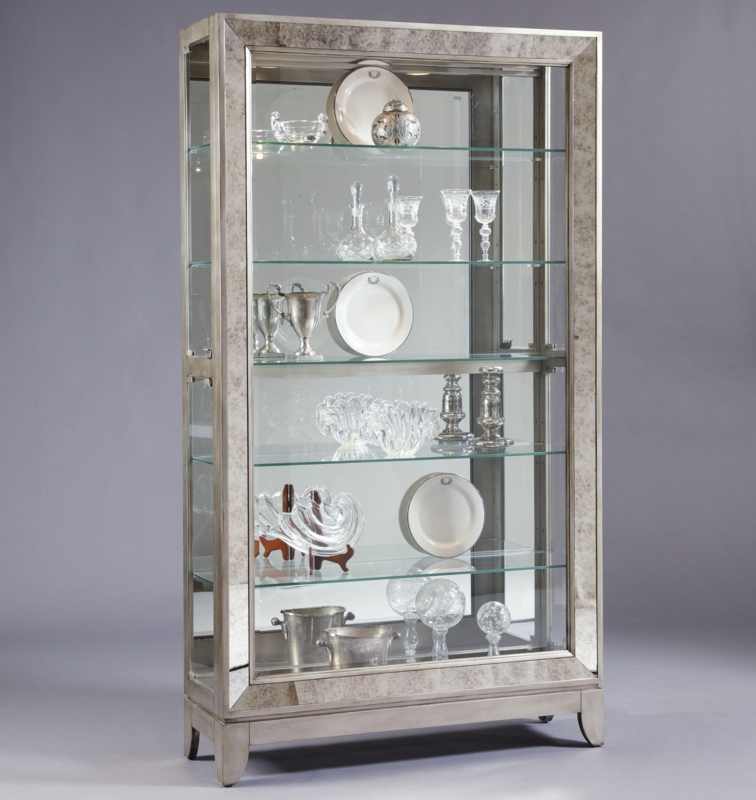 Curio Cabinet Side Entry Platinum Antiqued Mirror Frame Glamorous Silver