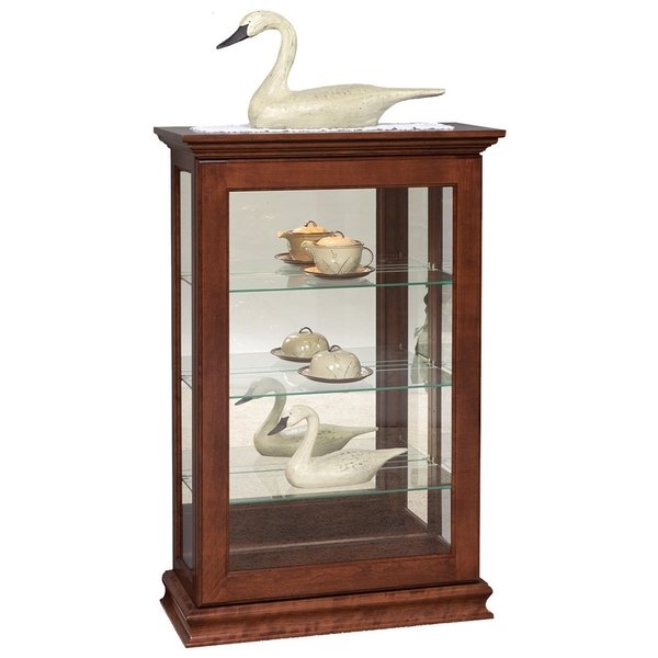 Curio Cabinet Sliding Door Plinth Base Crown Molding Warm Brown Amish