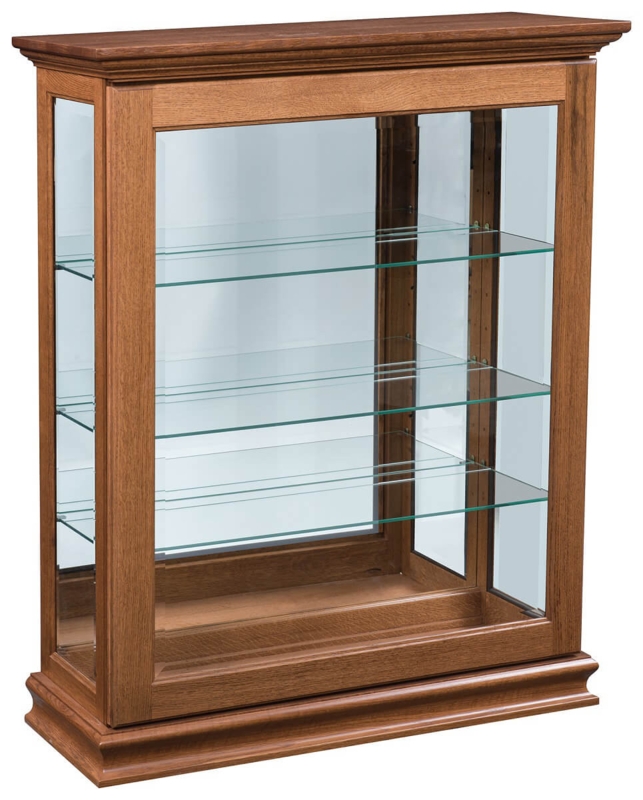 Curio Cabinet Sliding Glass Door Mirrored Back Oak Finish Traditional
