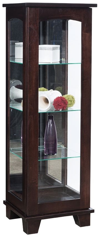 Curio Cabinet Slim Profile Mirrored Back Dark Espresso Contemporary