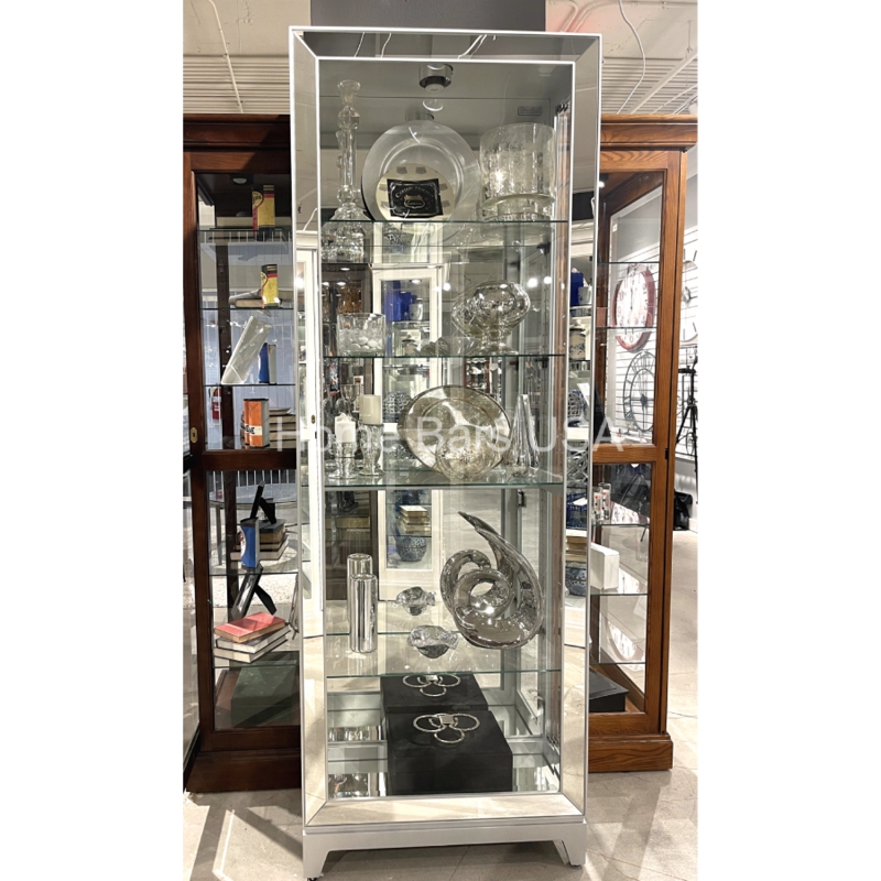 Curio Cabinet Slim Vertical Form Beveled Mirror Frame Internal Lighting