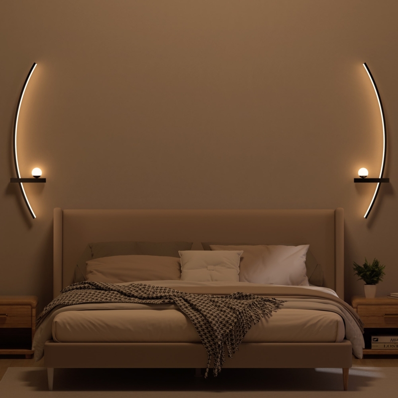 Curved Arc Wall Sconce with Integrated Globe Lamp and Matte Black Finish