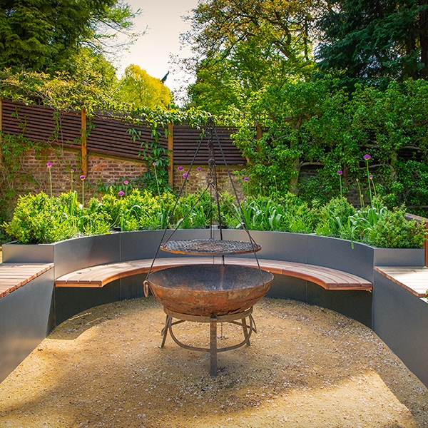 Curved Bench Integrated Planter Charcoal Grey Slatted Seat Contemporary