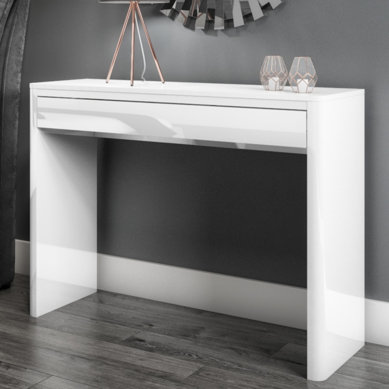 Curved Console Table with Slim Profile and Single Handleless Drawer