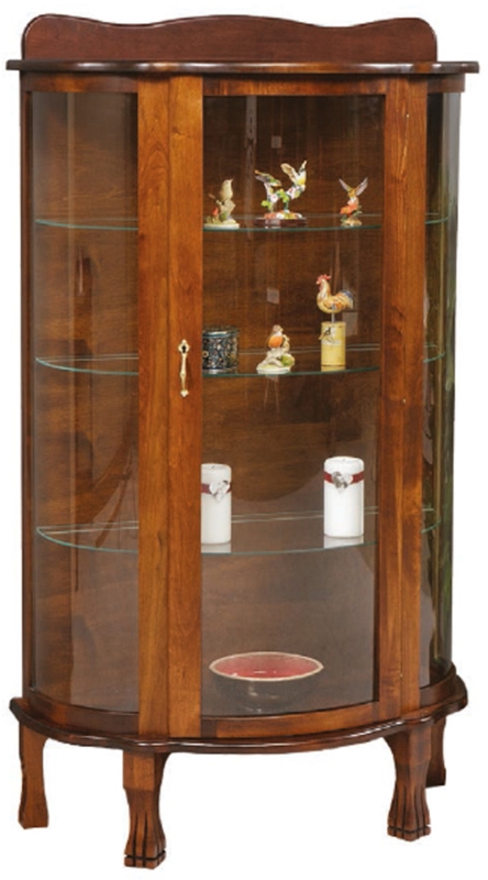 Curved Glass Curio Cabinet Arched Pediment Ridged Feet Polished