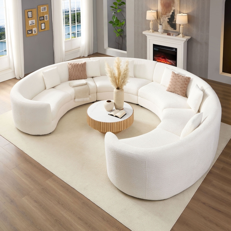 Curved Sectional Sofa: Boucle Symmetrical Arrangement
