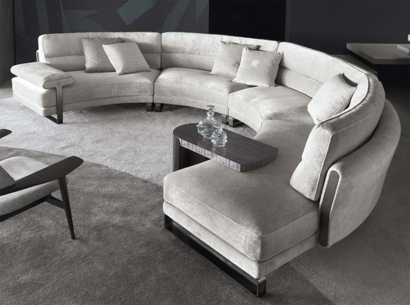 Curved Sectional Sofa: Cool Grey with Integrated Side Table