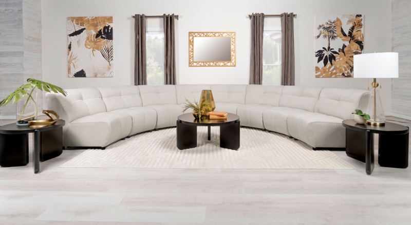 Curved Sectional Sofa: Ivory 8-Piece Set Channel Tufting