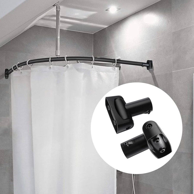 Curved Shower Rod Matte Black Adjustable Rotation Ceiling Support Swivel