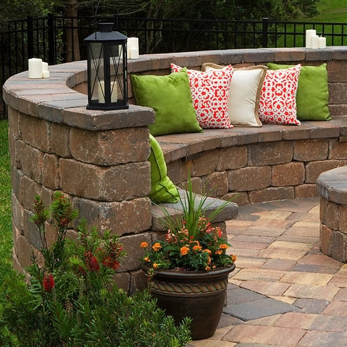 Curved Stacked Stone Bench with Integrated End Pillar