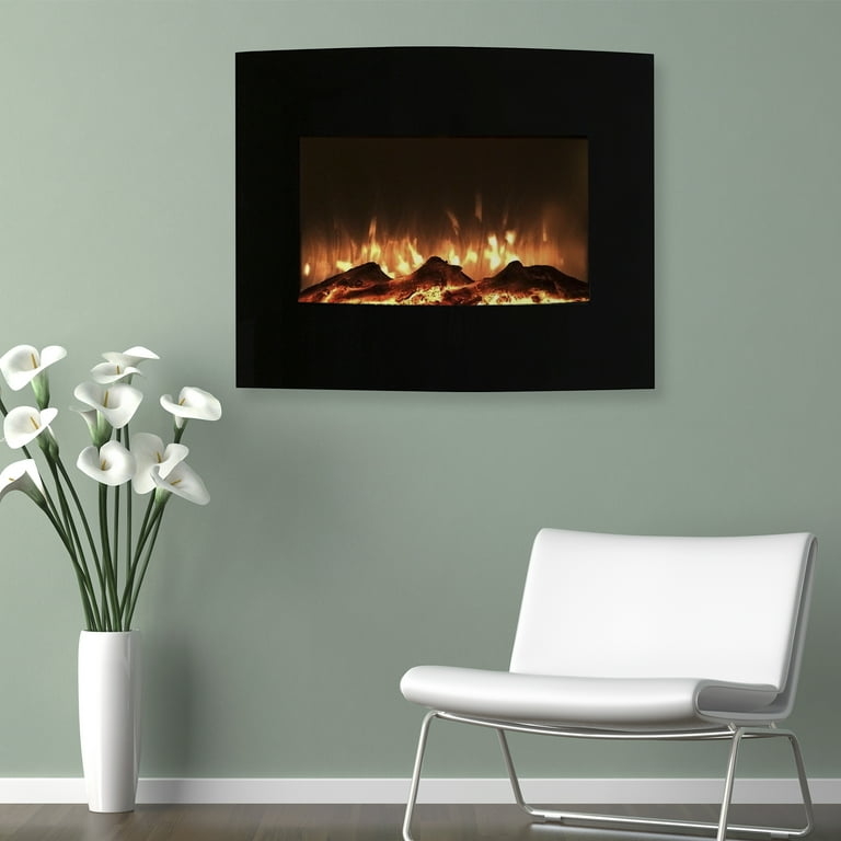 Curved Wall Mount Fireplace Realistic Flame Effect Minimalist Style
