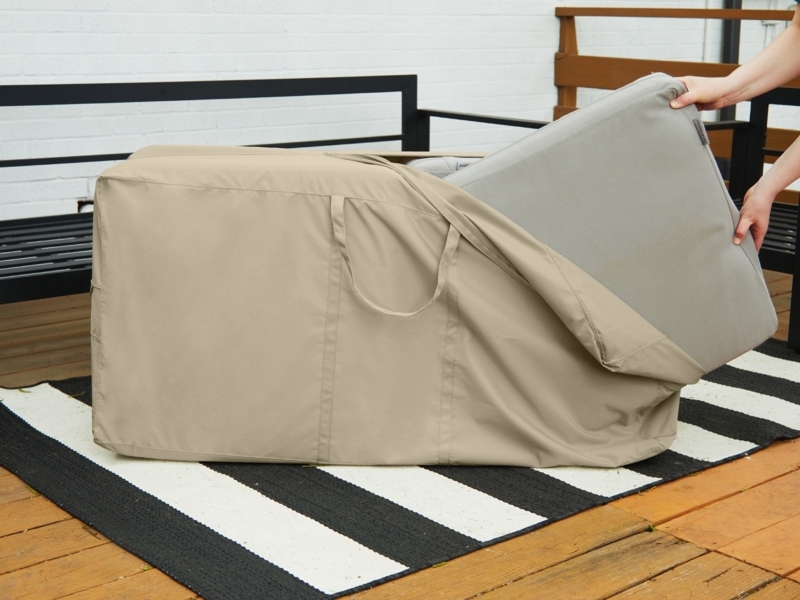 Cushion Storage Bag, Khaki Tan Fabric Organizer with Carry Handles