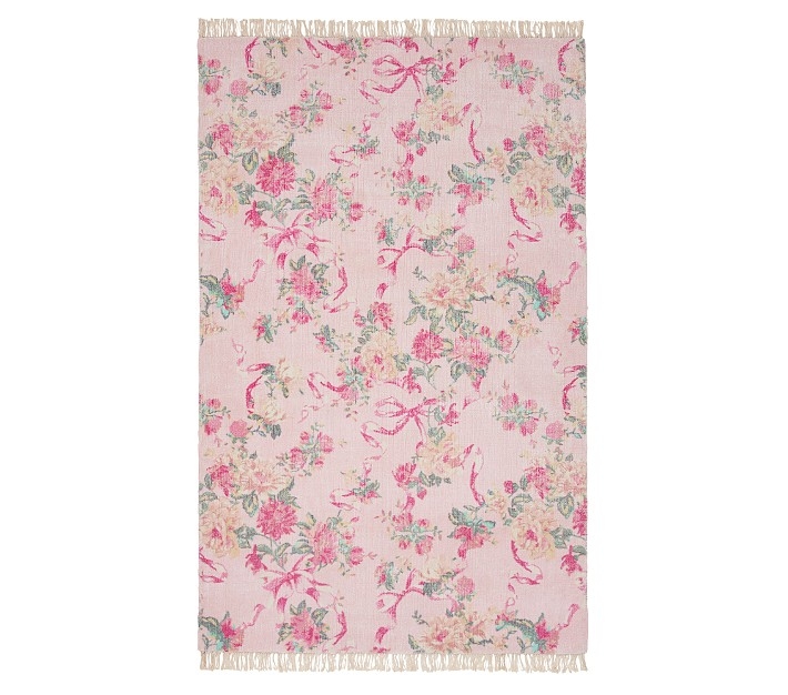 Custom Loveshackfancy Cabbage Rose Bow Rug, 8x10, Pink Multi