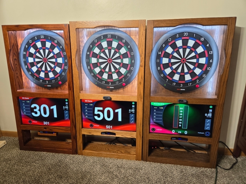 Custom Wood Dart Cabinet with Digital Scoreboard and LED Lighting