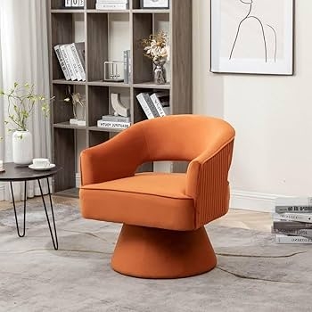 Cutout Back Swivel Chair, Burnt Orange Velvet, Channel Tufting
