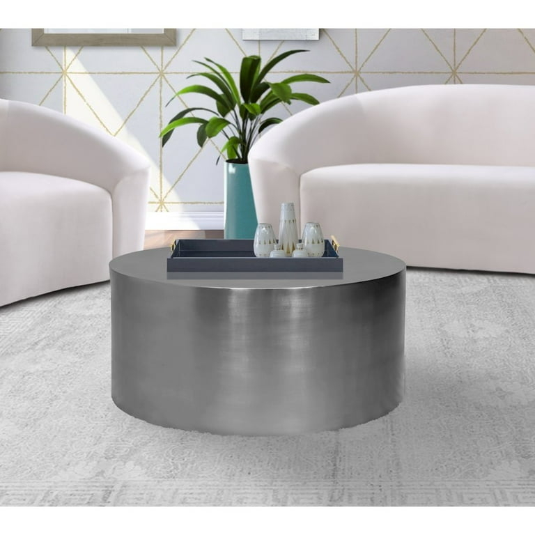 Cylindrical Coffee Table Brushed Chrome Drum Solid Base