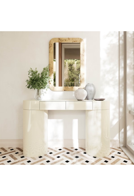 Cylindrical Console Table with Cream Gloss Finish and Plinth Base
