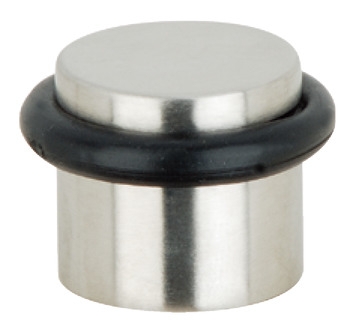 Cylindrical Floor Door Stop Brushed Metal Rubber Buffer Ring