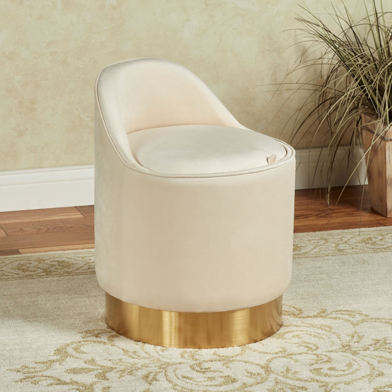 Cylindrical Vanity Chair with Hidden Storage and Glamorous Gold Plinth Base