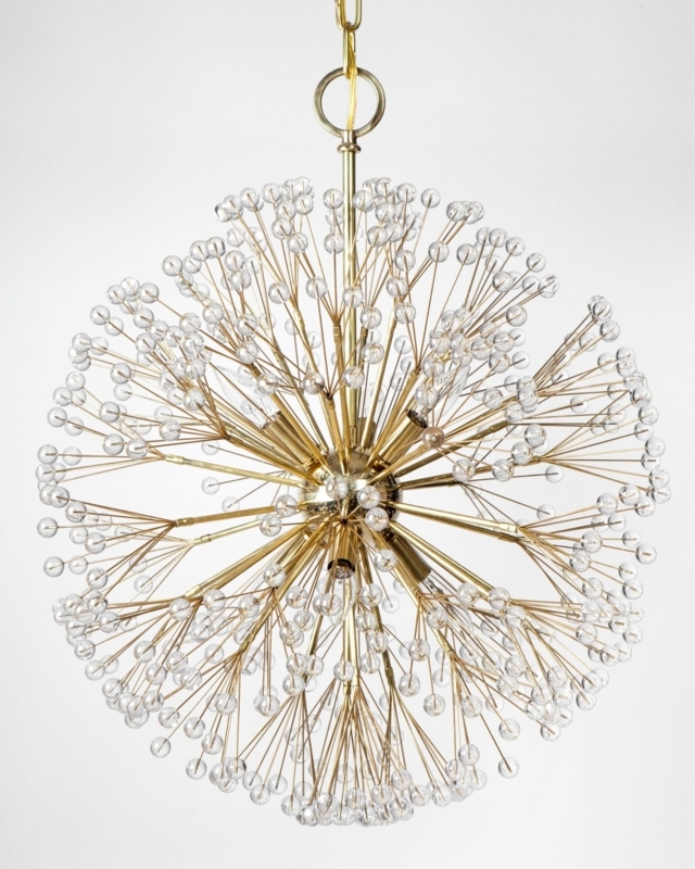 Dandelion Starburst Chandelier with Glass Spheres and Branching Arms.