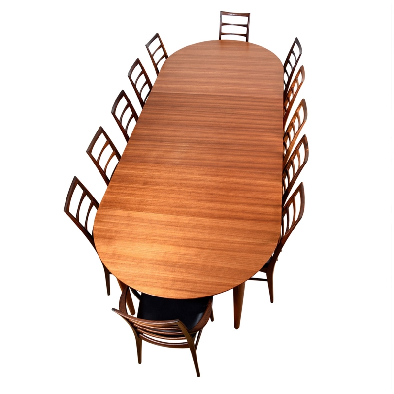 Danish Modern Teak Expanding Table: Rare Twelve Seat Capacity Set