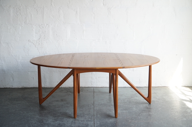Danish Modern Wood Table: Oval Drop Leaf with Interlocking Joints Gateleg
