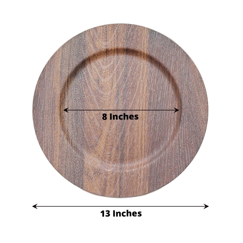 Dark Brown Charger Plates, 13 Inch Diameter, Faux Wood Texture