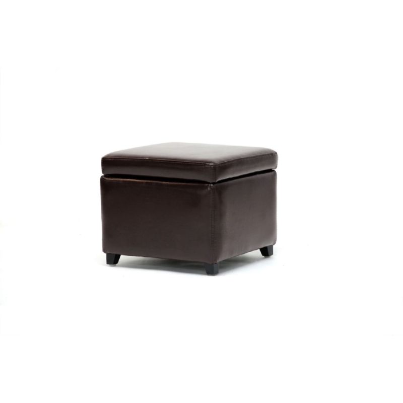 Dark Brown Storage Ottoman with Tapered Block Feet