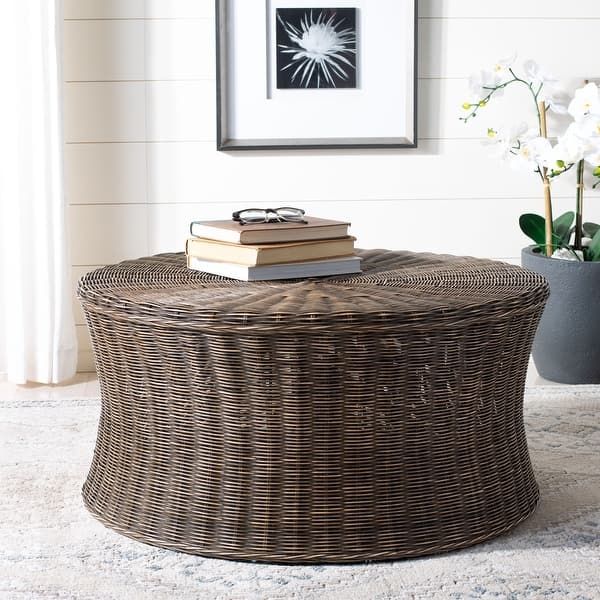 Dark Brown Wicker Coffee Table Radial Top Drum Flared