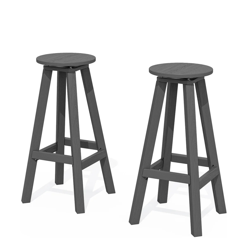 Dark Gray Swivel Stools HDPE Poly Wood Grain Texture