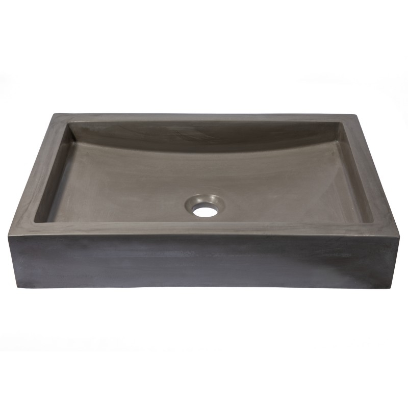 Dark Gray Vessel Sink: Concrete Rectangular Wave Basin
