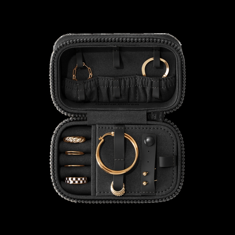 Dark Moss Suede Jewelry Case, Travel Organizer with Unique Earring Strap