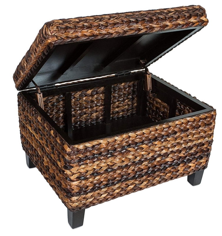 Dark Rattan Storage Ottoman | Foter