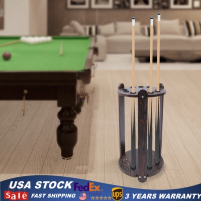 Dark Walnut Pool Cue Rack with Circular Floor Stand Design