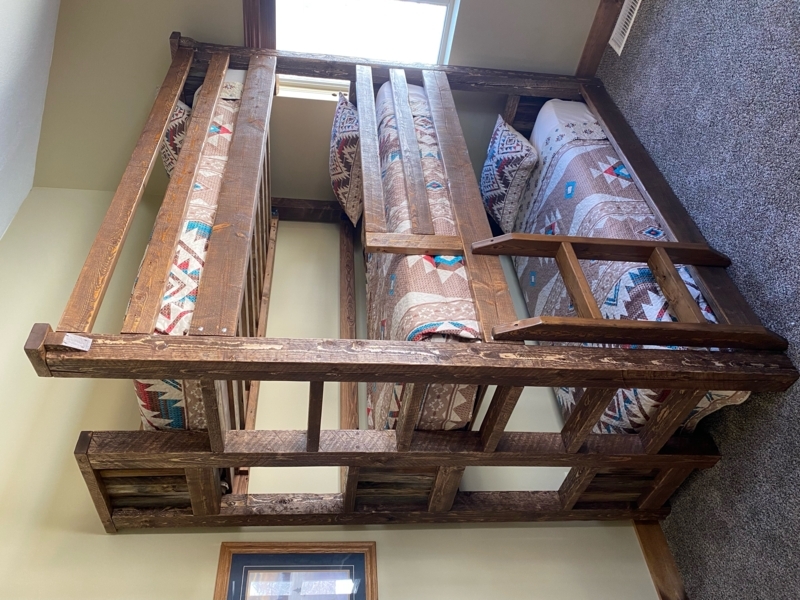 Dark Walnut Triple Bunk Bed with Chunky Timber Frame Design