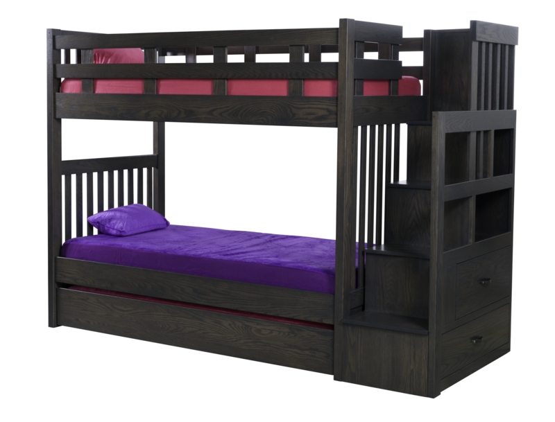 Dark Wood Mission Style Bunk Bed with Integrated Staircase Storage