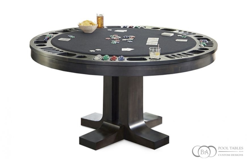 Dark Wood Poker Table featuring Four Point Pedestal Base Design