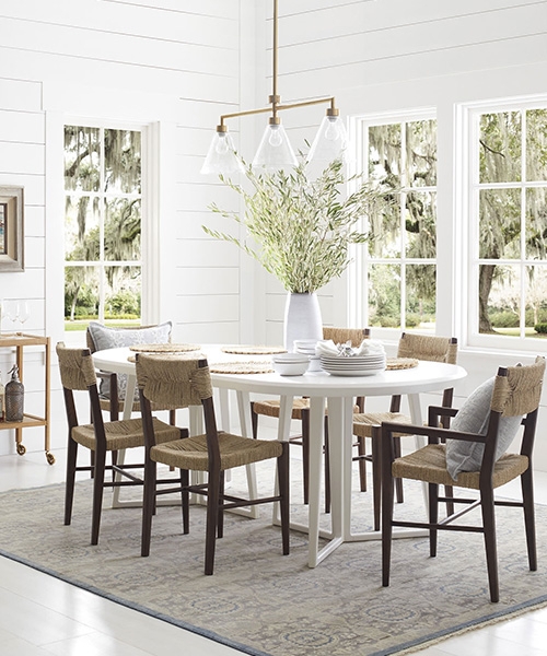 Dark Wood & Woven Seagrass Dining Chair with Arms
