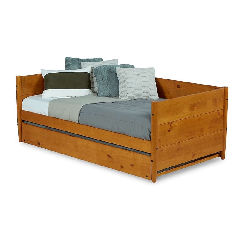 Daybed Mid-Century Modern Castanho Brown Horizontal Planking Trundle