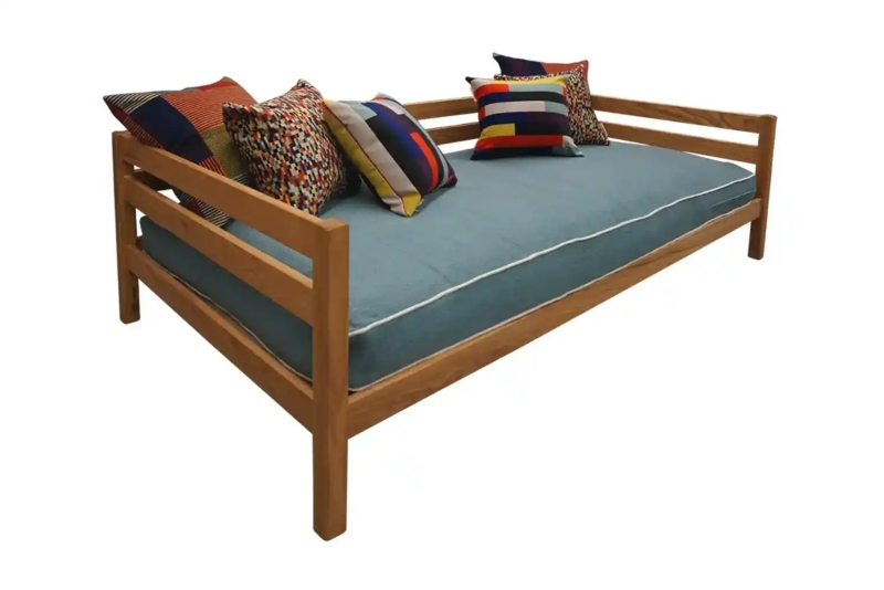 Daybed Modern Rustic Wood Slat Side Rails Teal Upholstered Base