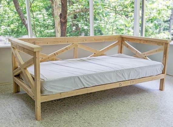 Daybed Rustic Farmhouse X-Brace Design Wraparound Wood Frame