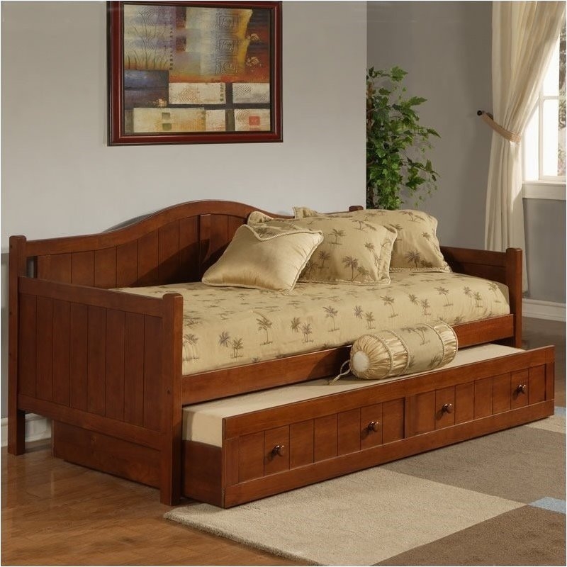 Daybed Traditional Cherry Finish Arched Panel Back Pull Out Trundle