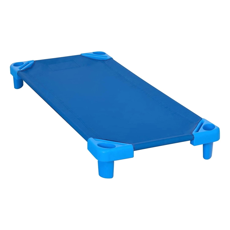 Daycare Cot, Reinforced Seams, Royal Blue Mesh, Tapered Legs.