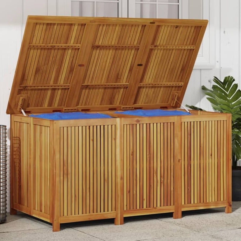 Deck Box: Acacia Wood, Vertical Slats, Triple Panel Lid