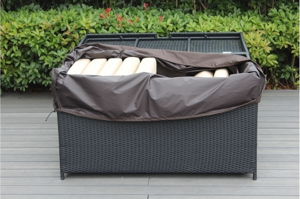 Deck Box, Charcoal Wicker Chest with Protective Drawstring Liner