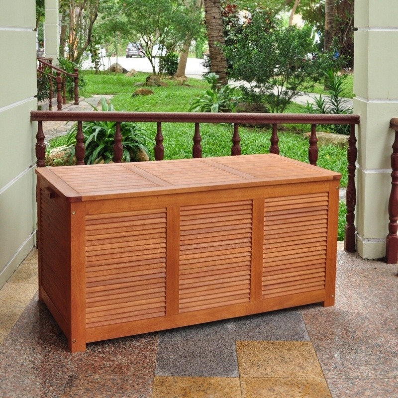 Deck Box: Golden Oak Eucalyptus Hardwood, Louvered Front